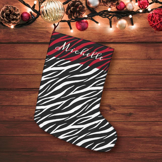 Simple Zebra Print Black White Cute Modern Pattern Large Christmas Stocking (Creator Uploaded)