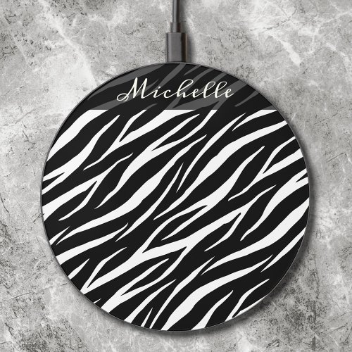 Simple Zebra Print Black White Cute Modern Pattern Wireless Charger