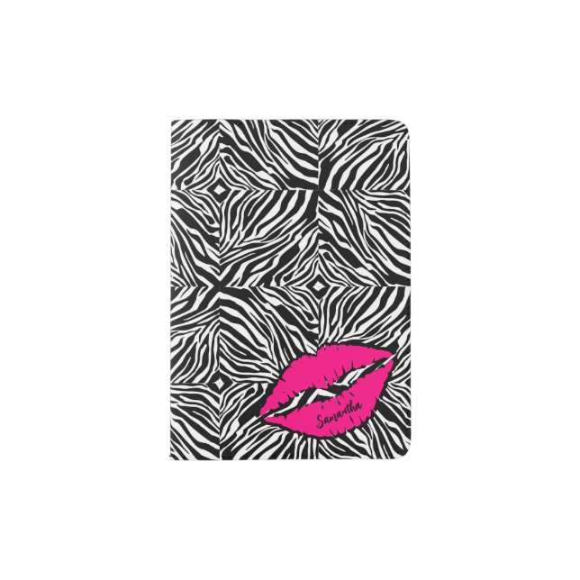 Simple Zebra with Pink Lips Passport Holder (Front)