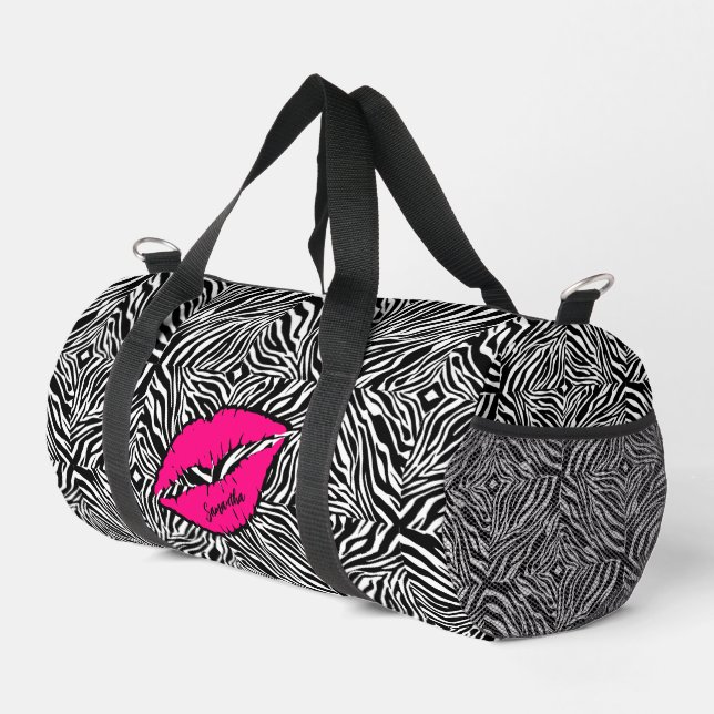 Simple Zebra with Pink Lips Personalized Duffle Bag (Right Corner)