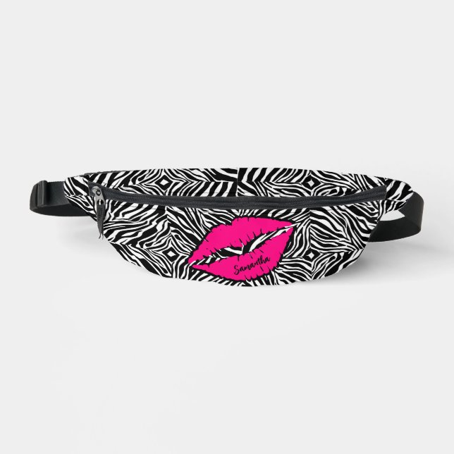 Simple Zebra with Pink Lips Personalized Fanny Pack (Front)