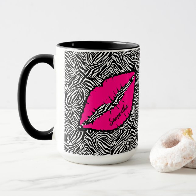Simple Zebra with Pink Lips Personalized Mug (With Donut)