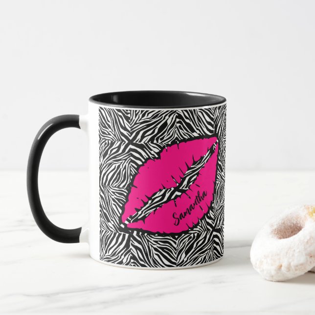 Simple Zebra with Pink Lips Personalized Mug (With Donut)