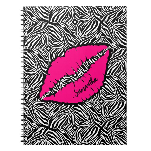 Simple Zebra with Pink Lips Personalized Notebook (Front)