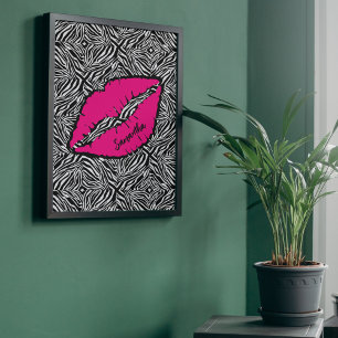 Simple Zebra with Pink Lips Personalized Poster