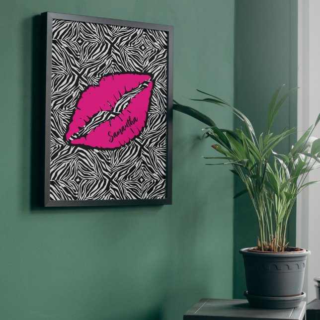 Simple Zebra with Pink Lips Personalized Poster (Creator Uploaded)