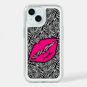 Simple Zebra with Pink Lips Personalized iPhone 15 Case