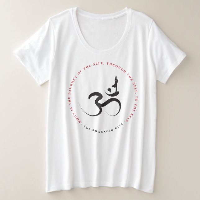 Simple Zen Silhouette Yoga & Om/Aum Calligraphy  Plus Size T-Shirt (Design Front)