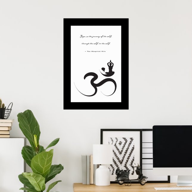 Simple Zen Silhouette Yoga & Om/Aum Calligraphy  Poster (Home Office)
