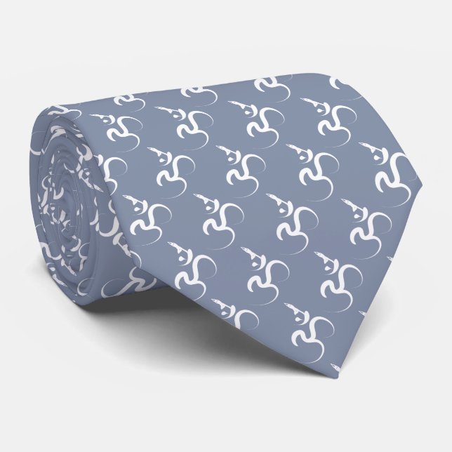 Simple Zen Silhouette Yoga & Om/Aum Calligraphy  Tie (Rolled)