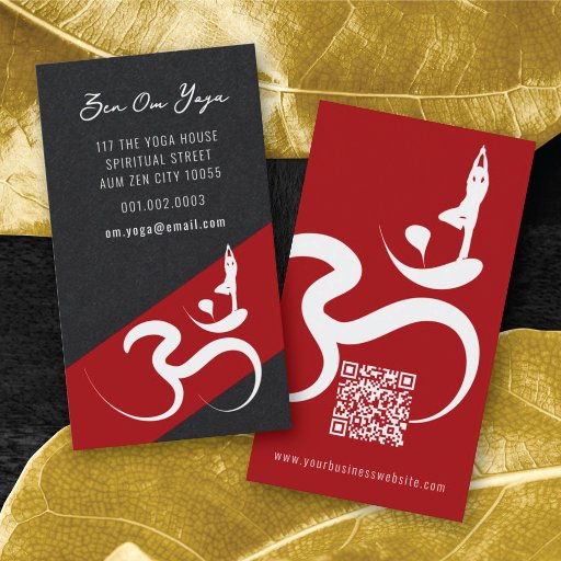 Customizable Simple Zen Yoga Om Calligraphy Silhouette Symbol Business Card