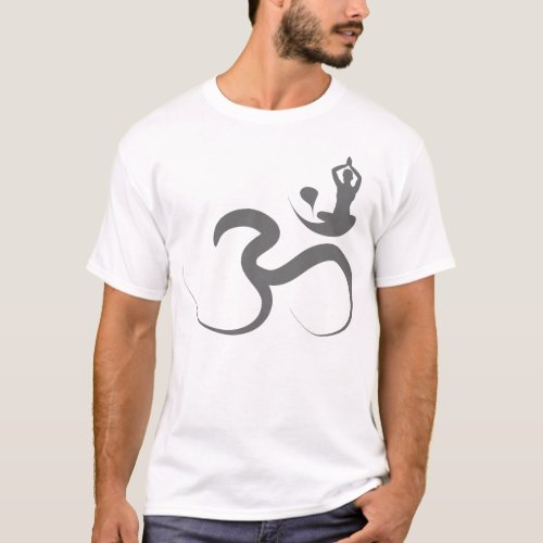 Simple Zen Yoga Om Calligraphy Silhouette T_shirt