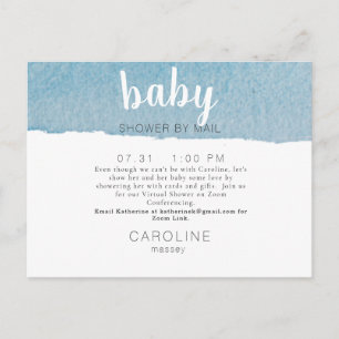 Simple Zoom Virtual Blue Swash Oh Baby Shower Announcement Postcard
