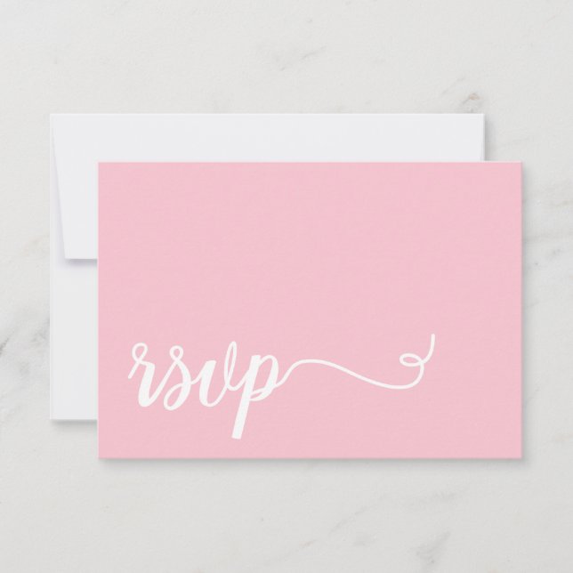 Simpleb Pink and white Calligraphy RSVP Wedding Card (Front)