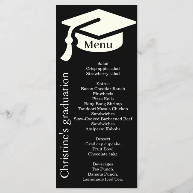 Simpleblack & white Graduation party dinner menu | Zazzle