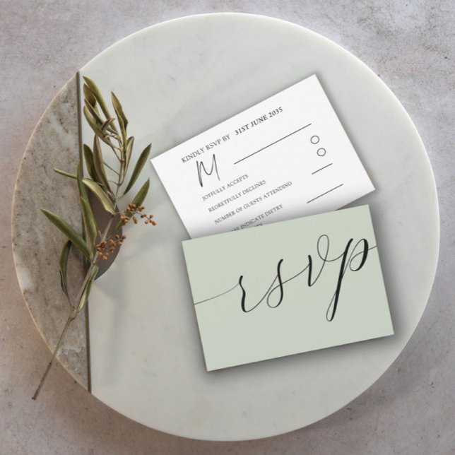 SimpleSage Green Calligraphy Wedding RSVP Card (Creator Uploaded)