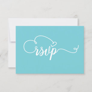 SimpleTeal and white Calligraphy RSVP Wedding Card