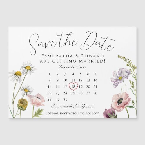 SimpleWild Flower Wedding Calendar Save The Date