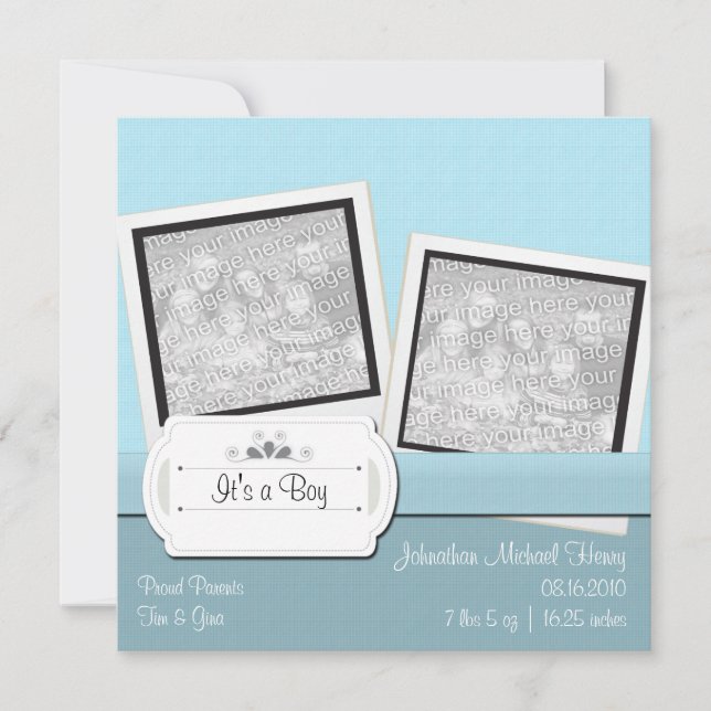 Simpley Blue Baby Photo Announcement Cards (Front)