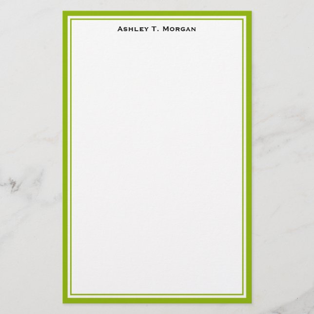 Simplicity Apple Grn White Personalized Stationery (Front)