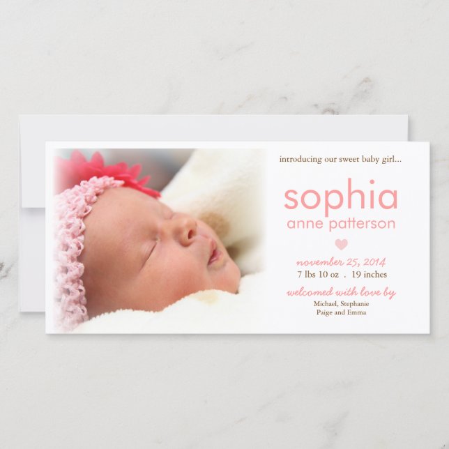 Simplicity Baby Girl Photo Birth Announcement (Front)