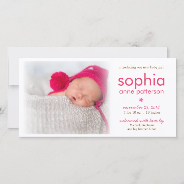 Simplicity Baby Girl Photo Birth Announcement (Front)