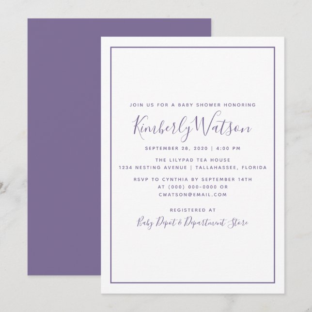 Simplicity Baby Shower Invite | Purple (Front/Back)