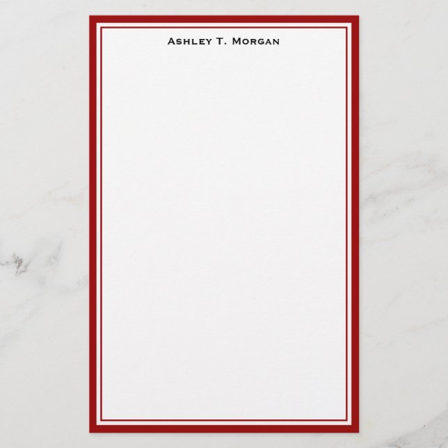 Simplicity Deep Red White Personalized Stationery (Front)
