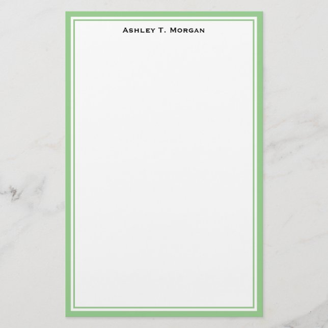 Simplicity DIY Frame White Personalized Green Stationery (Front)