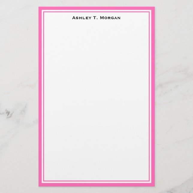 Simplicity DIY Frame White Personalized Hot Pink Stationery (Front)