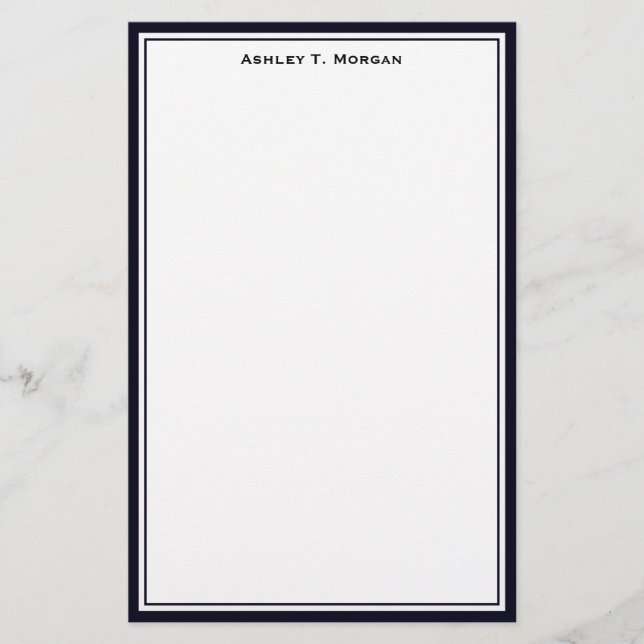 Simplicity Dk Blue / White Personalized Stationery (Front)