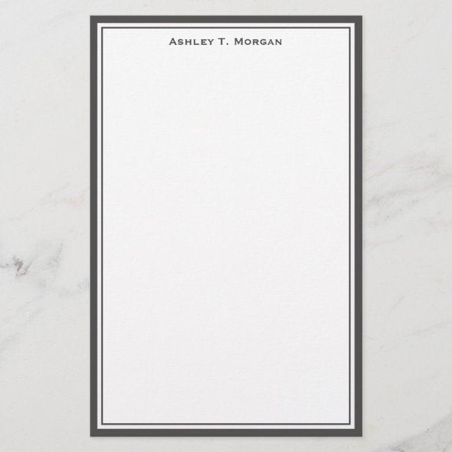 Simplicity Dk Gray / White Personalized Stationery (Front)