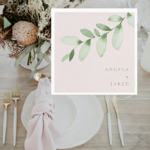 Simplicity Foliage Blush Wedding Cocktail Napkins