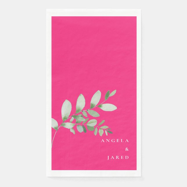 Simplicity & Foliage Wedding Bright Hot Pink Paper Guest Towels (Front)