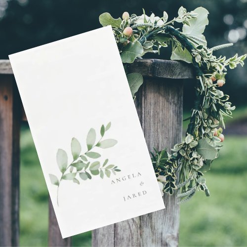 Simplicity  Foliage Wedding Couple Names  Paper Guest Towels
