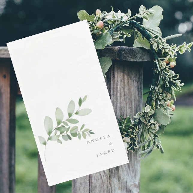 Simplicity & Foliage Wedding Couple Names  Paper Guest Towels (Creator Uploaded)