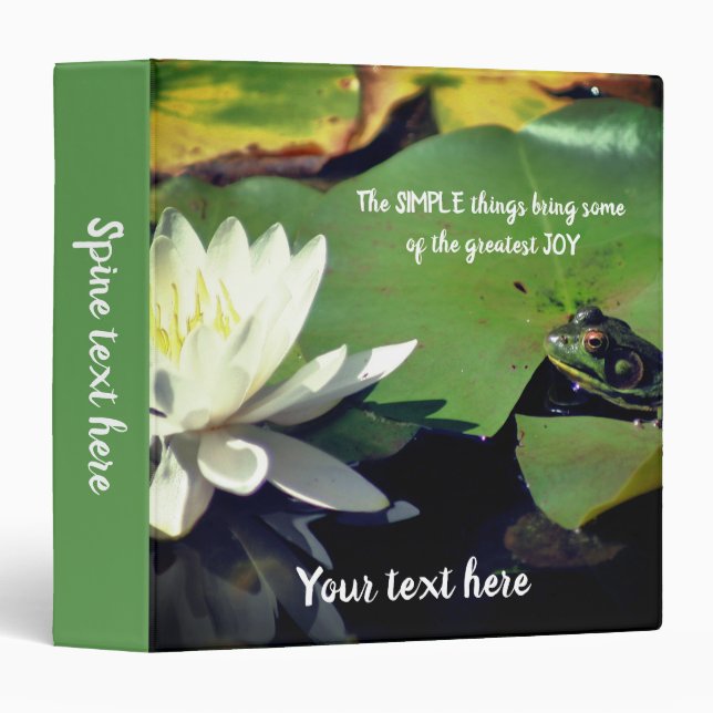 Simplicity Frog Inspirational Quote Personalized 3 Ring Binder (Front/Spine)