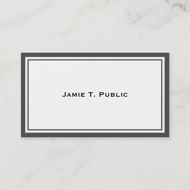 Simplicity: Gray & White Frame, White Background Business Card (Front)