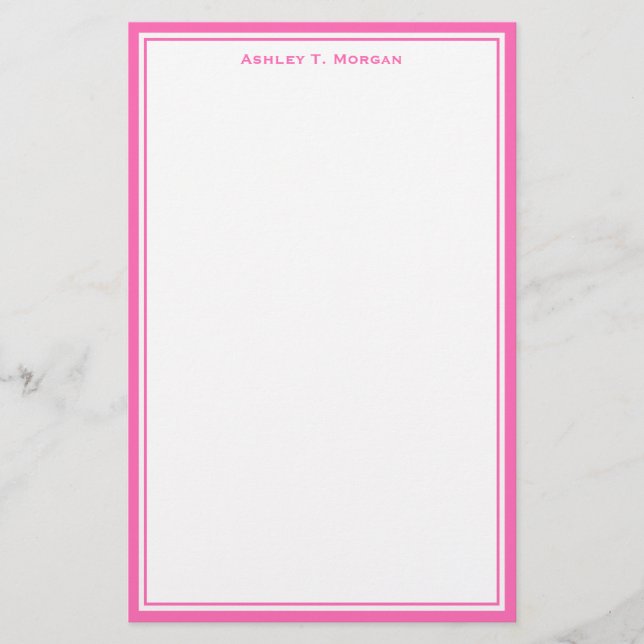 Simplicity Hot Pink White Personalized Stationery (Front)
