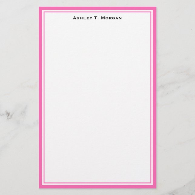 Simplicity Hot Pink White Personalized Stationery (Front)