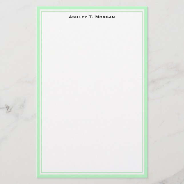 Simplicity Mint White Personalized Stationery (Front)