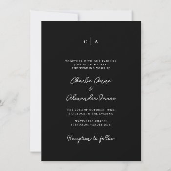 Simplicity | Monogram Minimalist Black Wedding Invitation by beckynimoy at Zazzle