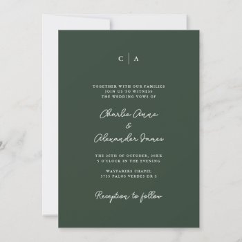 Simplicity | Monogram Minimalist Green Wedding Invitation by beckynimoy at Zazzle