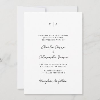 Simplicity | Monogram Minimalist Wedding Invitation by beckynimoy at Zazzle