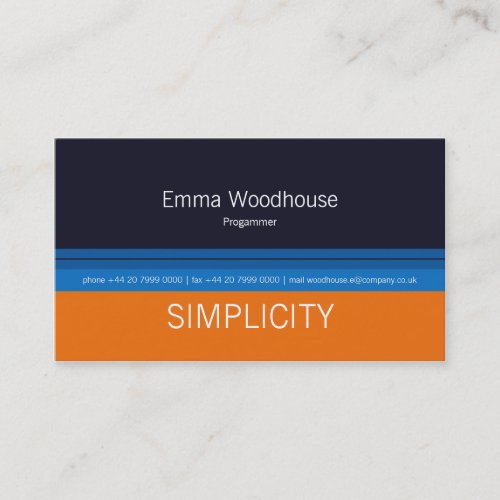 Simplicity Navy Blue &amp; Orange Business Card Template
