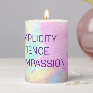 Simplicity Patience Compassion Inspirational Pillar Candle