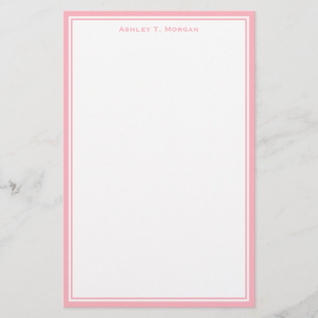 Simplicity Pink White Personalized Stationery (Front)