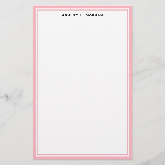 Simplicity Pink White Personalized Stationery (Front)