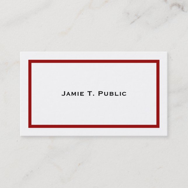 Simplicity: Red Banded Frame, White Background Business Card (Front)