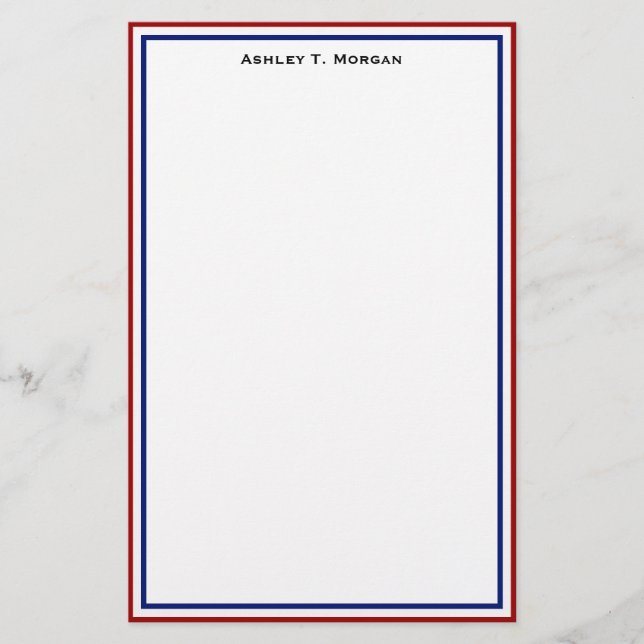 Simplicity Red White Blue Personalized Stationery (Front)